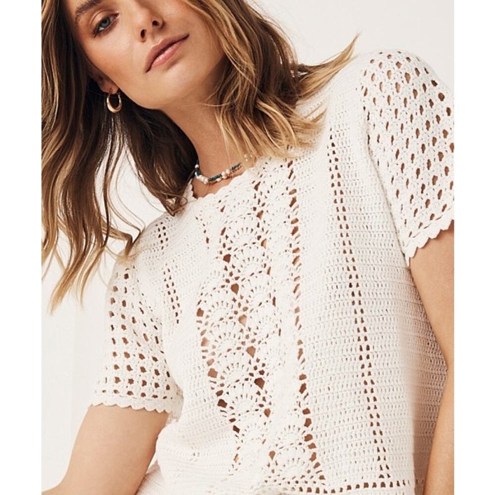 SPELL & THE GYPSY COLLECTION Mirage Crochet SS Sweater Top Size M Boho Coastal